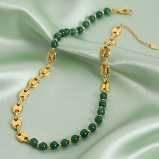 18K Gold Plated Color Block Agate Waterproof Necklace - DressAtR LLC