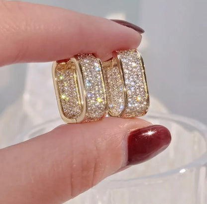 18K Gold Plated Copper Zircon Shiny U Shape Earrings - DressAtR LLC