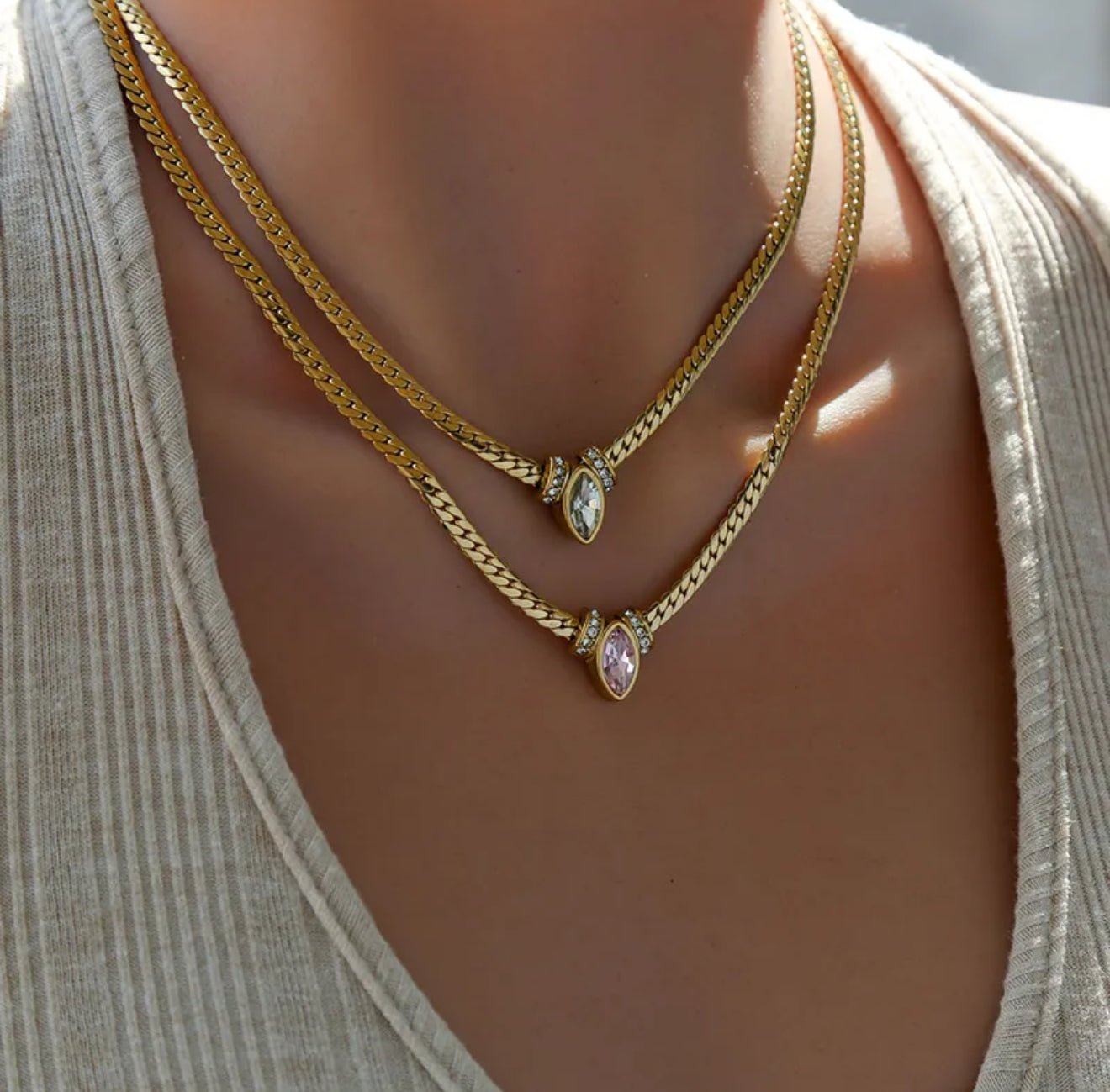 18K Gold Plated Dimond Eye Necklace - DressAtR LLC