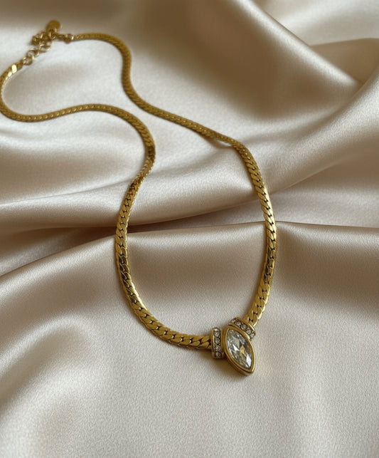 18K Gold Plated Dimond Eye Necklace - DressAtR LLC