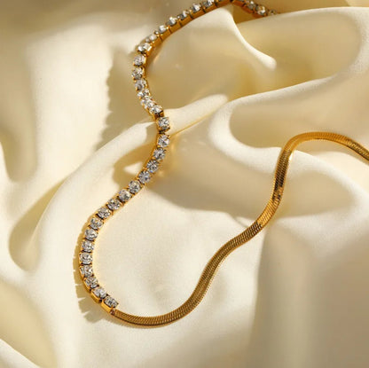 18K Gold Plated Double Pattern Zirconia Necklace - DressAtR LLC