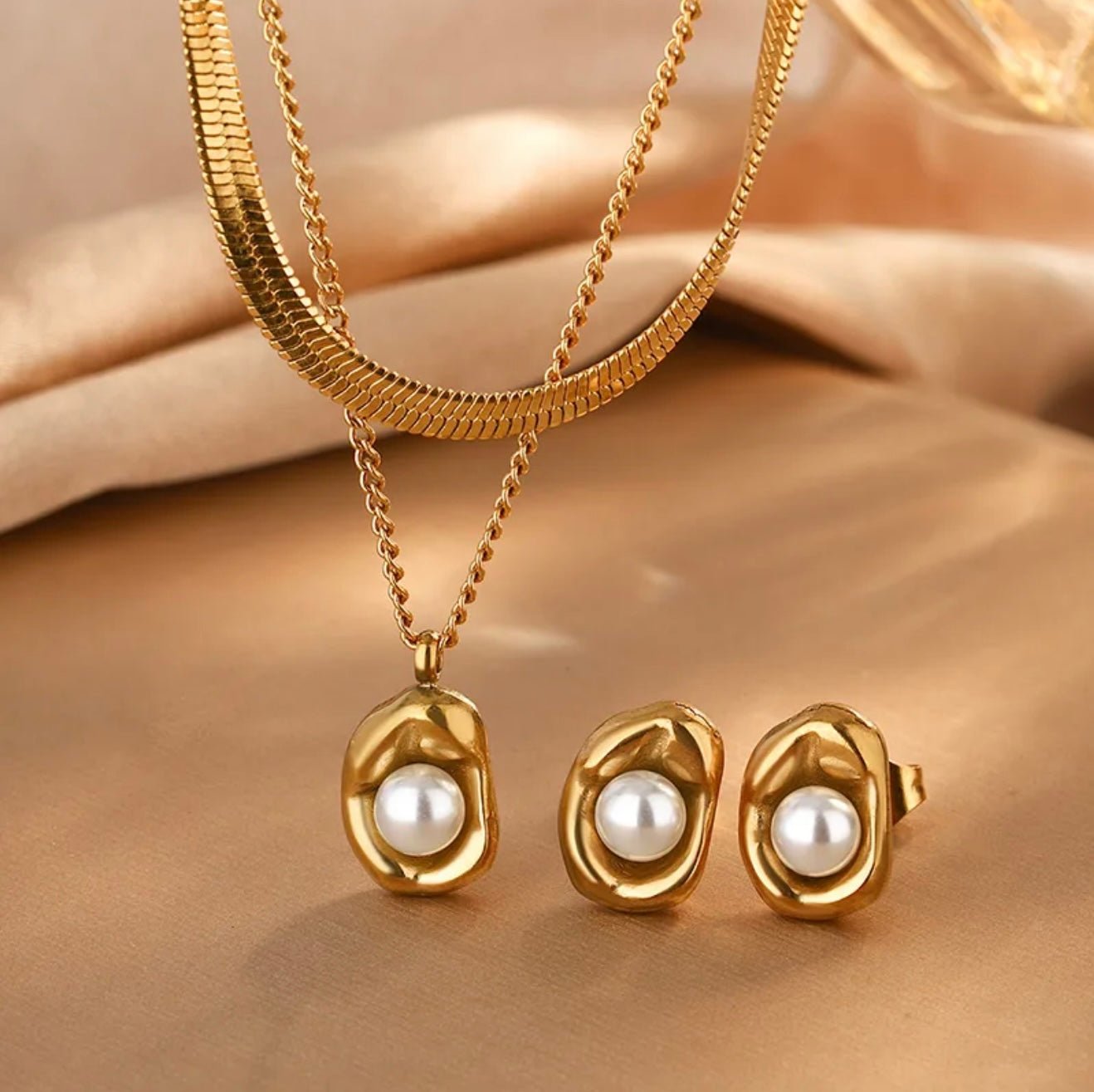 18K Gold Plated Earrings, Necklace Set - DressAtR LLC