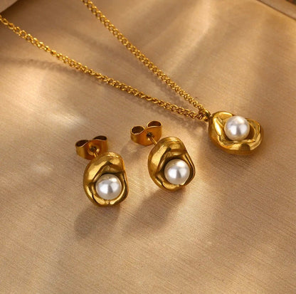 18K Gold Plated Earrings, Necklace Set - DressAtR LLC