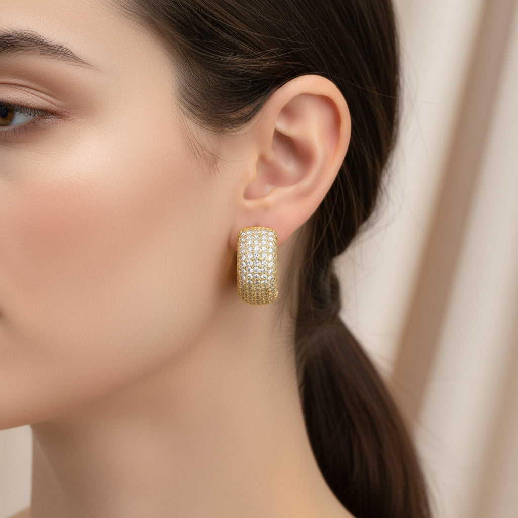 18K Gold Plated Elegant Ear Hoops with Zircon - DressAtR LLC