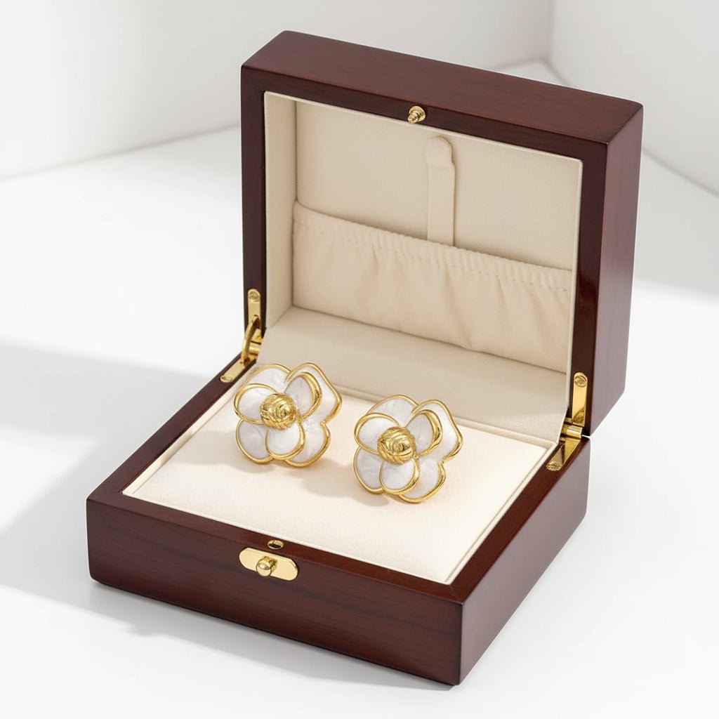 18K Gold Plated Elegant Flowers Ear Studs - DressAtR LLC