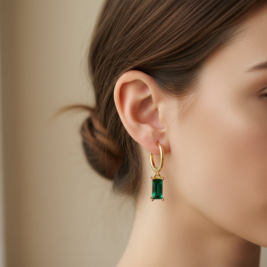 18K Gold Plated Emerald Hoop Earrings - DressAtR LLC