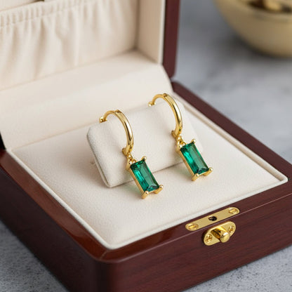 18K Gold Plated Emerald Hoop Earrings - DressAtR LLC