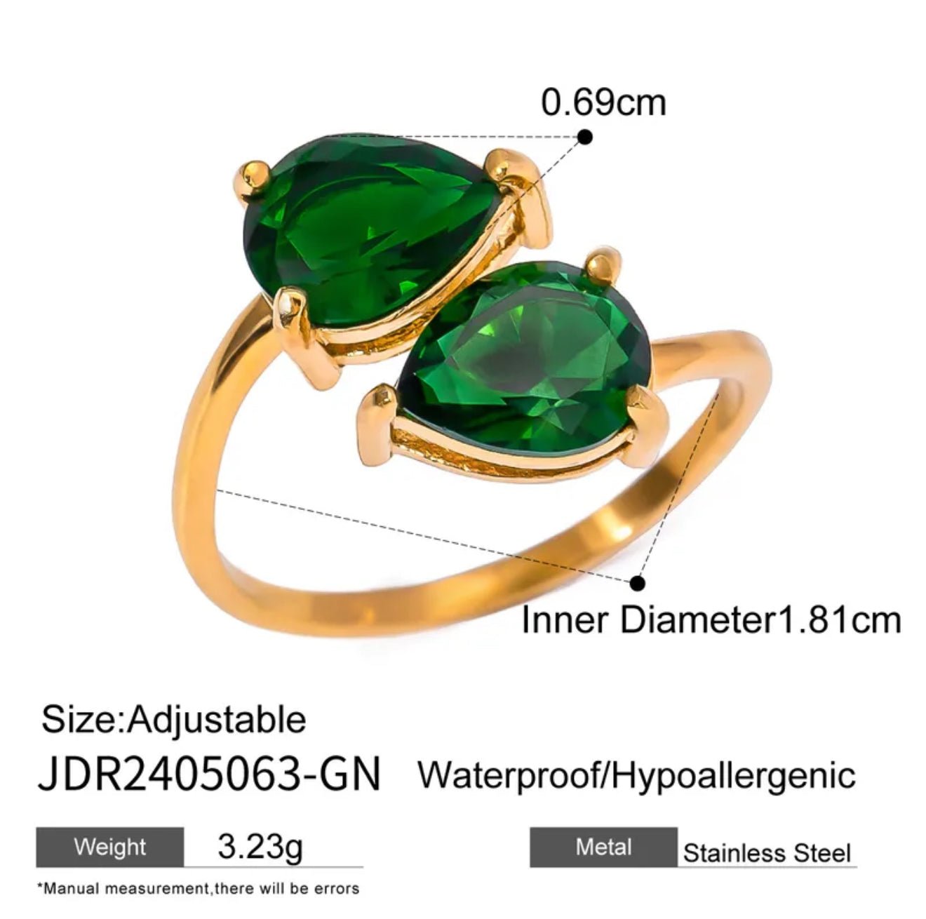 18K Gold Plated Emerald stones Waterproof - DressAtR LLC