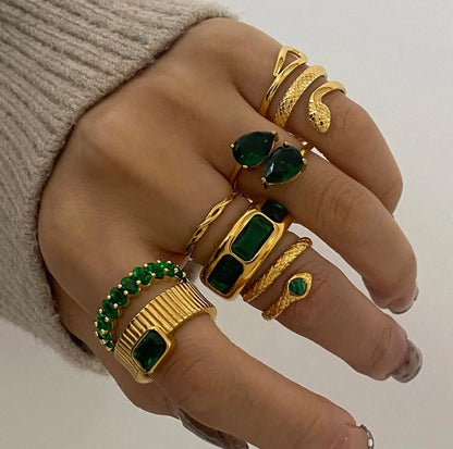 18K Gold Plated Emerald stones Waterproof - DressAtR LLC
