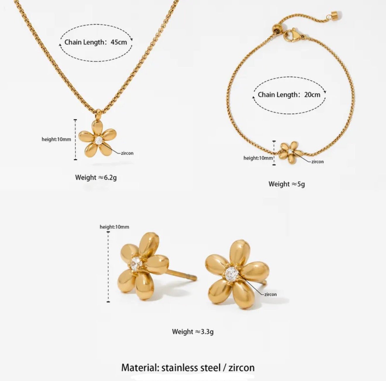 18K Gold Plated Floral 3 Piece Set - DressAtR LLC