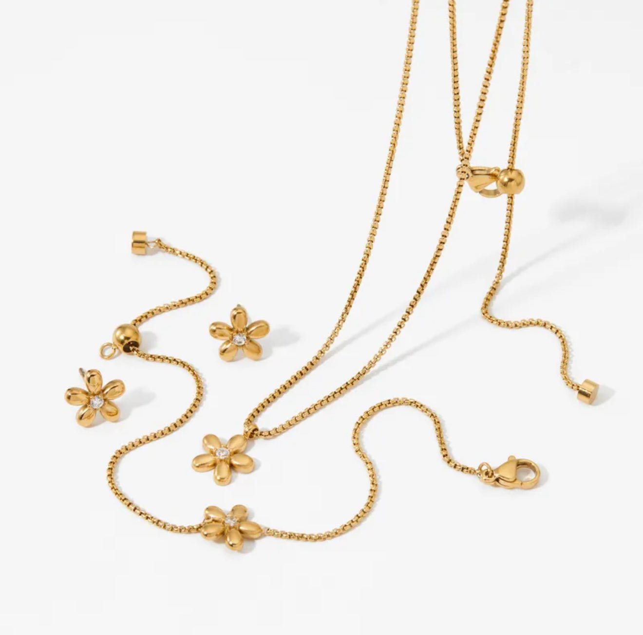 18K Gold Plated Floral 3 Piece Set - DressAtR LLC