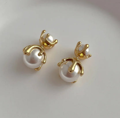 18K Gold Plated Freshwater Pearl Ear Studs - DressAtR LLC