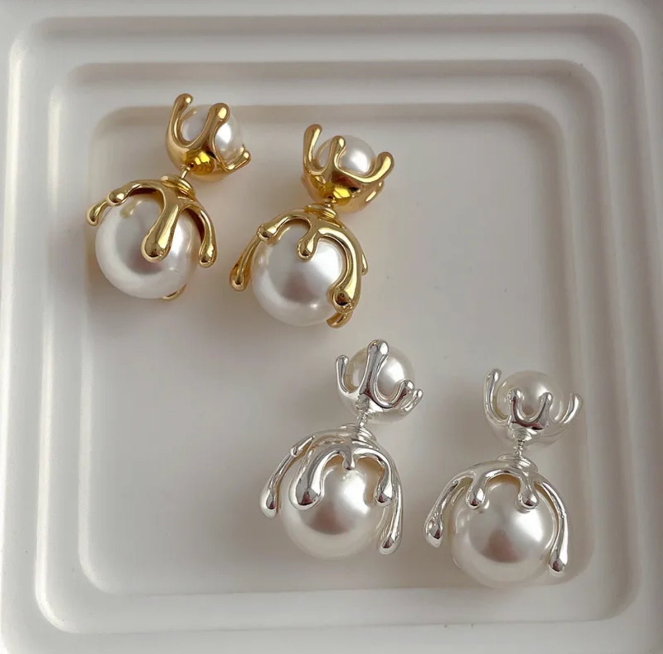 18K Gold Plated Freshwater Pearl Ear Studs - DressAtR LLC