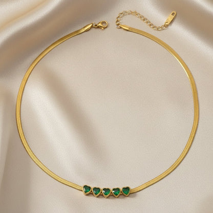 18K Gold Plated Green stone Heart Bracelet Necklace Set - DressAtR LLC