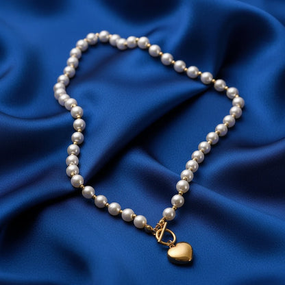 18K Gold Plated Heart Pandentwith Fresh Water Pearls Necklace - DressAtR LLC