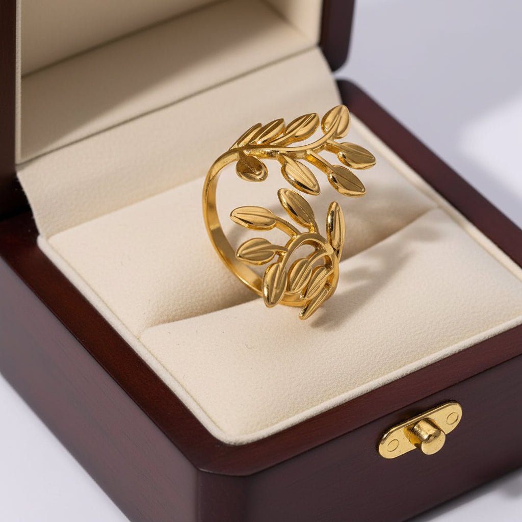 18K Gold Plated Leaf Ring - DressAtR LLC
