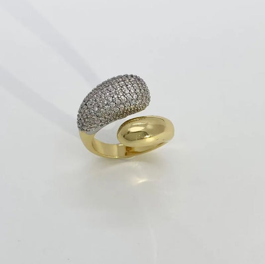 18K Gold Plated Mixed Metal Plating Zircon Ring - DressAtR LLC