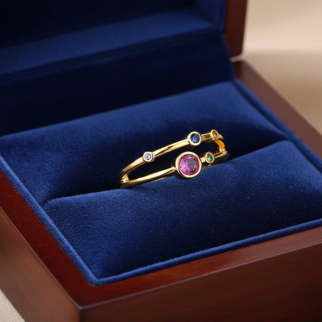 18K Gold Plated Multi Color Zircon Ring - DressAtR LLC