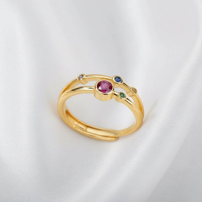 18K Gold Plated Multi Color Zircon Ring - DressAtR LLC