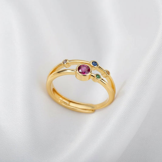 18K Gold Plated Multi Color Zircon Ring - DressAtR LLC
