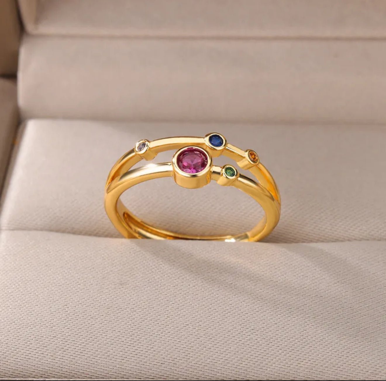 18K Gold Plated Multi Color Zircon Ring - DressAtR LLC