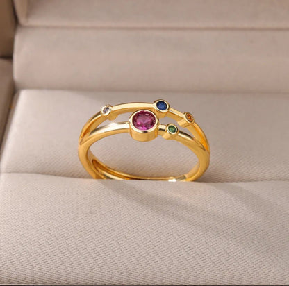 18K Gold Plated Multi Color Zircon Ring - DressAtR LLC