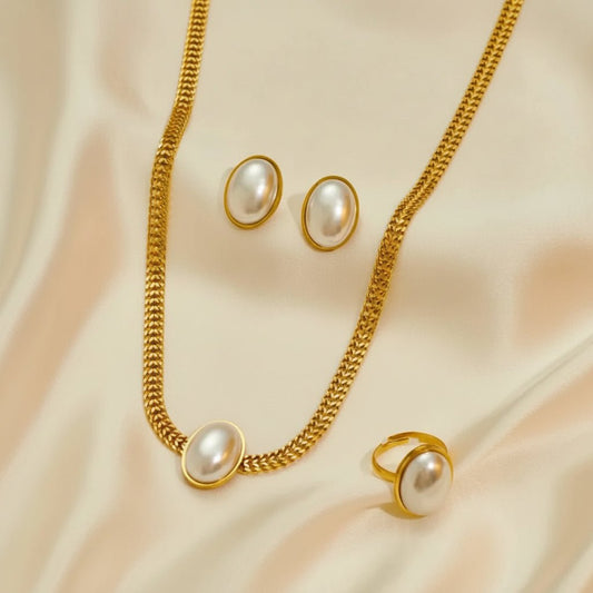 18K Gold Plated Oval Set - DressAtR LLC