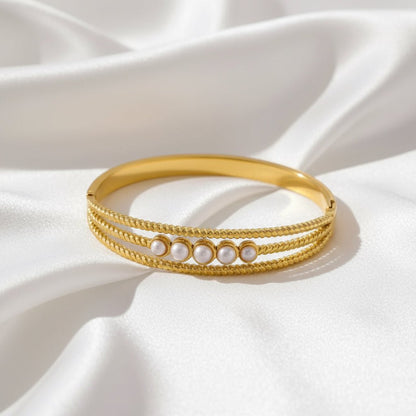18K Gold Plated Pearl Bangle - DressAtR LLC