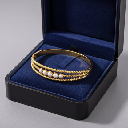 18K Gold Plated Pearl Bangle - DressAtR LLC