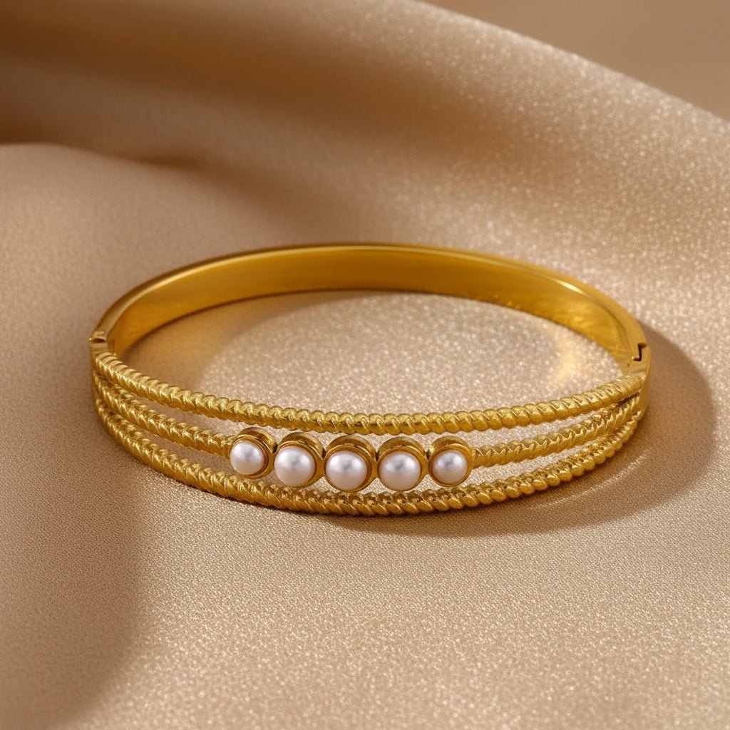 18K Gold Plated Pearl Bangle - DressAtR LLC