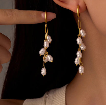 18K Gold Plated Pearl Long Earrings - DressAtR LLC