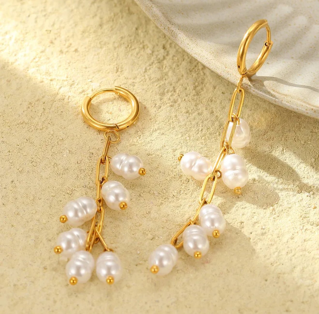 18K Gold Plated Pearl Long Earrings - DressAtR LLC