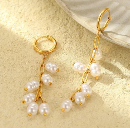 18K Gold Plated Pearl Long Earrings - DressAtR LLC