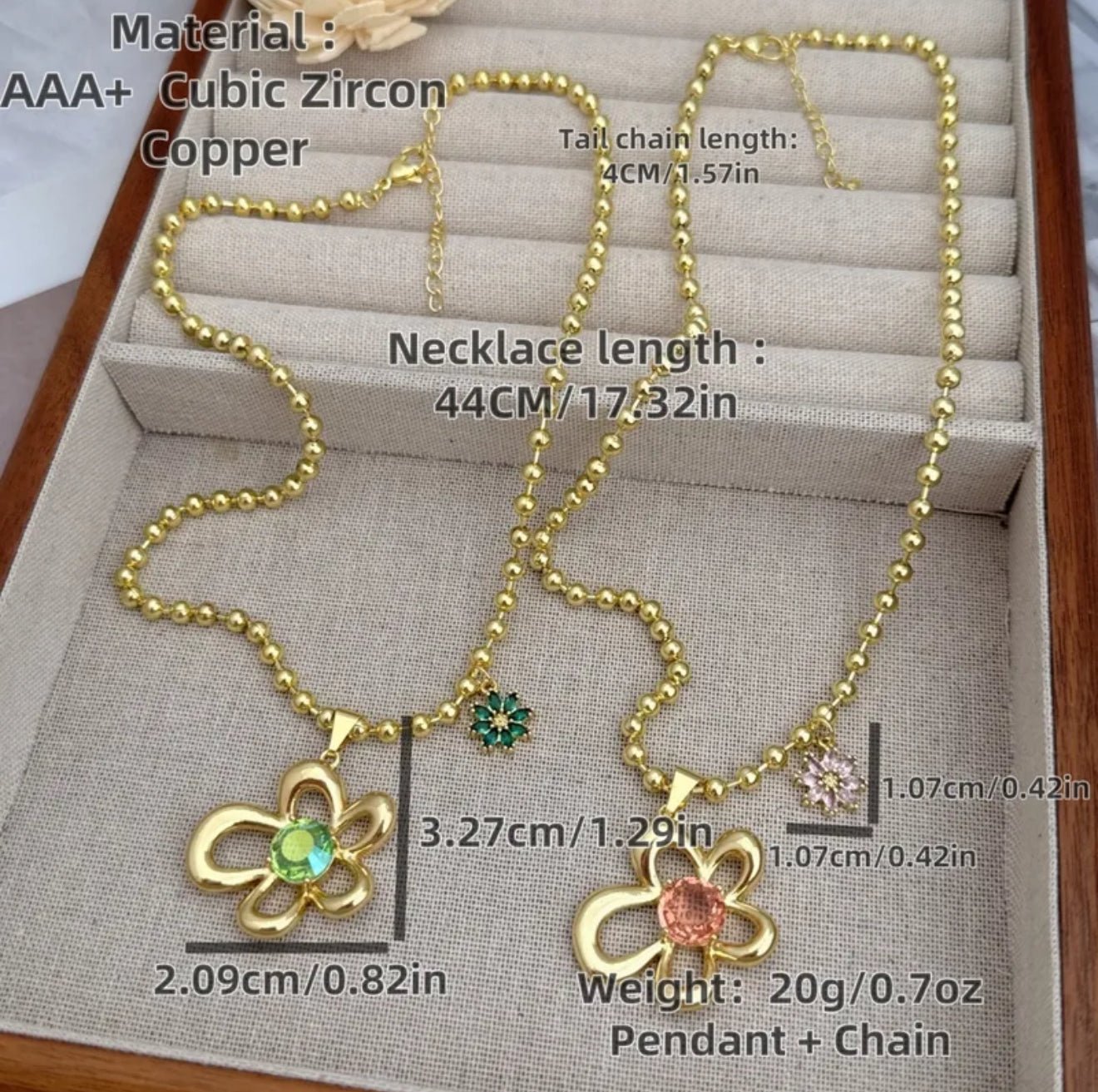 18K Gold Plated Plating Ball Chain Green Pendant Necklace - DressAtR LLC