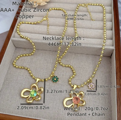 18K Gold Plated Plating Ball Chain Green Pendant Necklace - DressAtR LLC