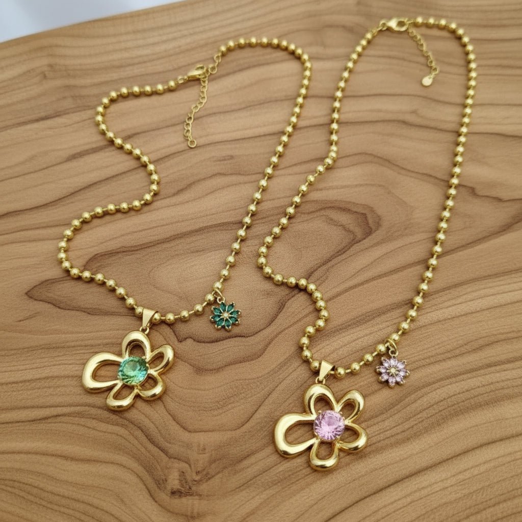 18K Gold Plated Plating Ball Chain Green Pendant Necklace - DressAtR LLC