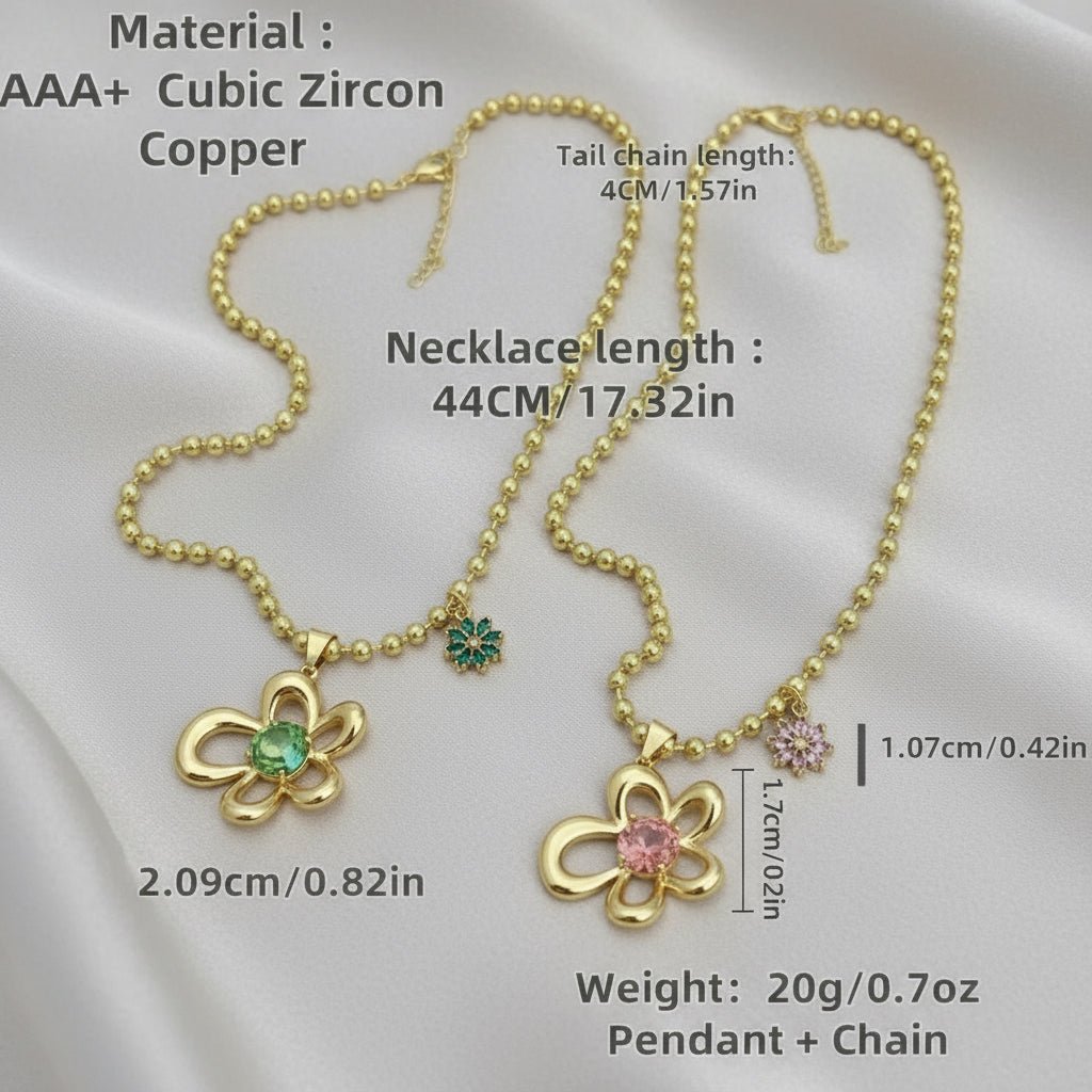 18K Gold Plated Plating Ball Chain Green Pendant Necklace - DressAtR LLC