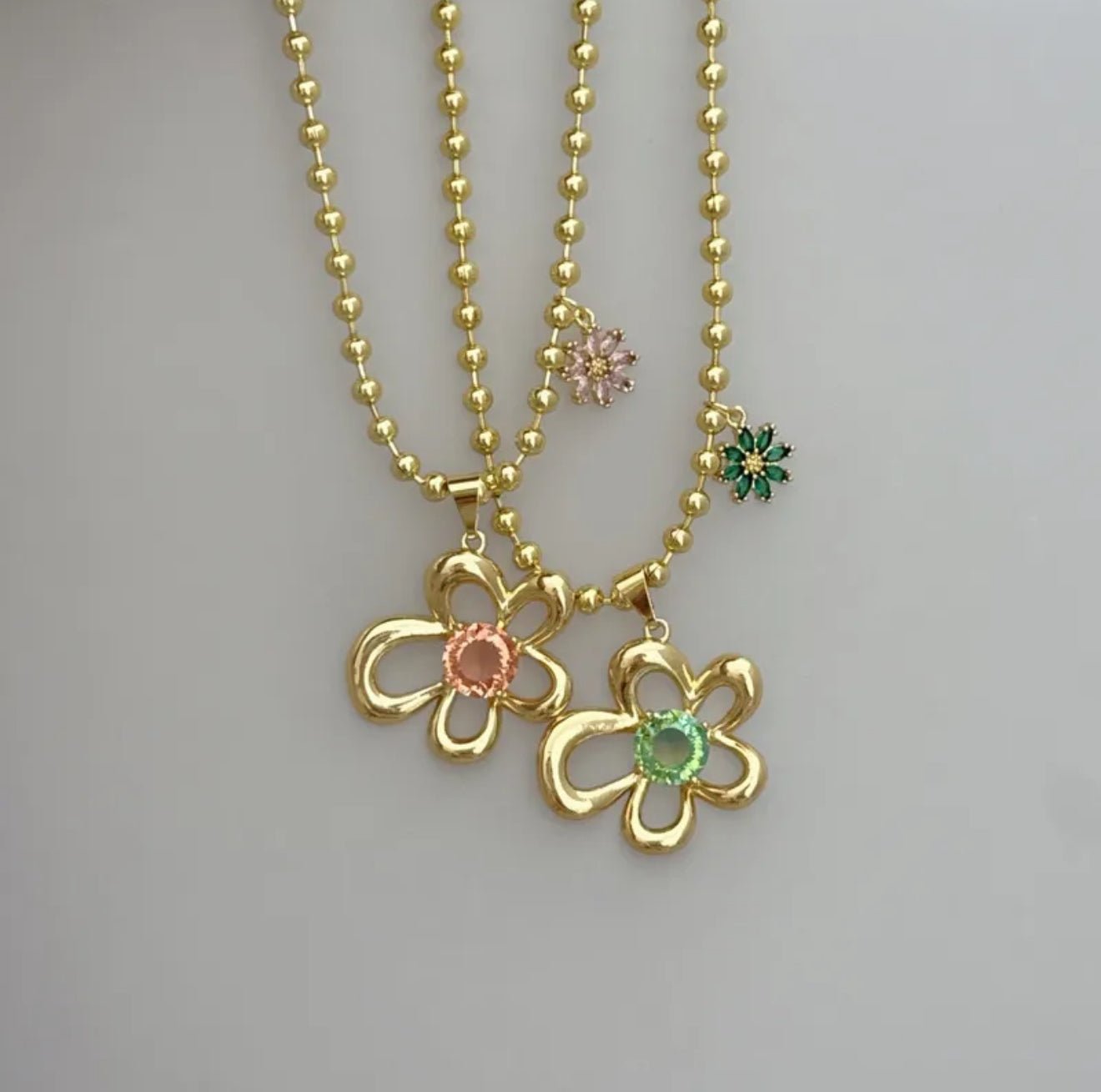 18K Gold Plated Plating Ball Chain Pink Pendant Necklace - DressAtR LLC