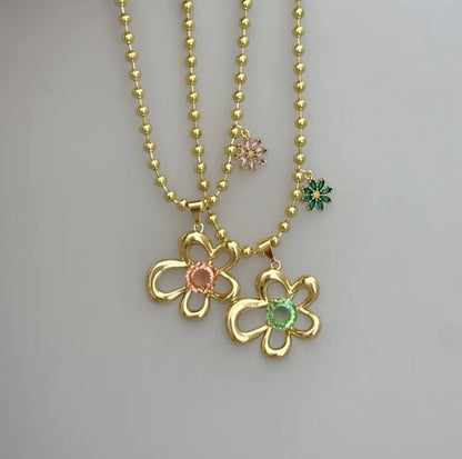 18K Gold Plated Plating Ball Chain Pink Pendant Necklace - DressAtR LLC