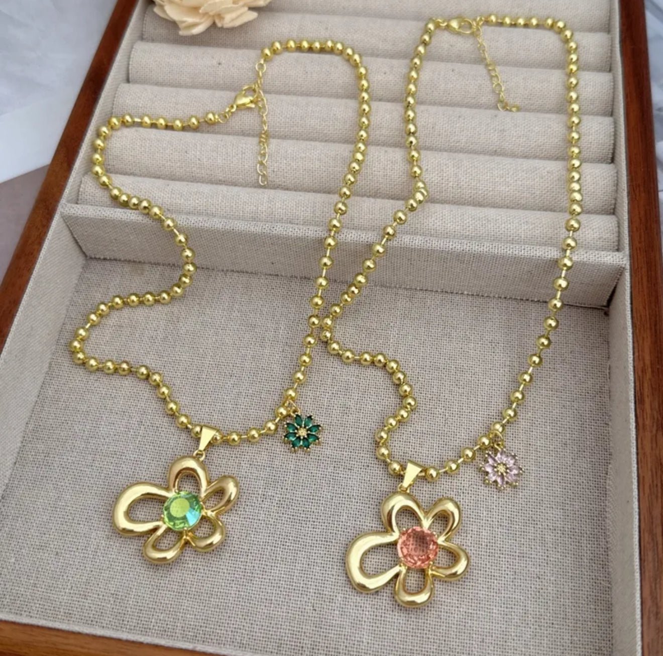 18K Gold Plated Plating Ball Chain Pink Pendant Necklace - DressAtR LLC