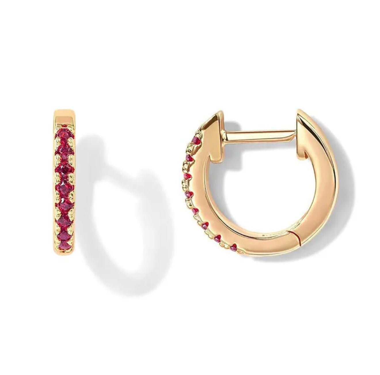 18K Gold Plated Ruby Ear Hoops - DressAtR LLC