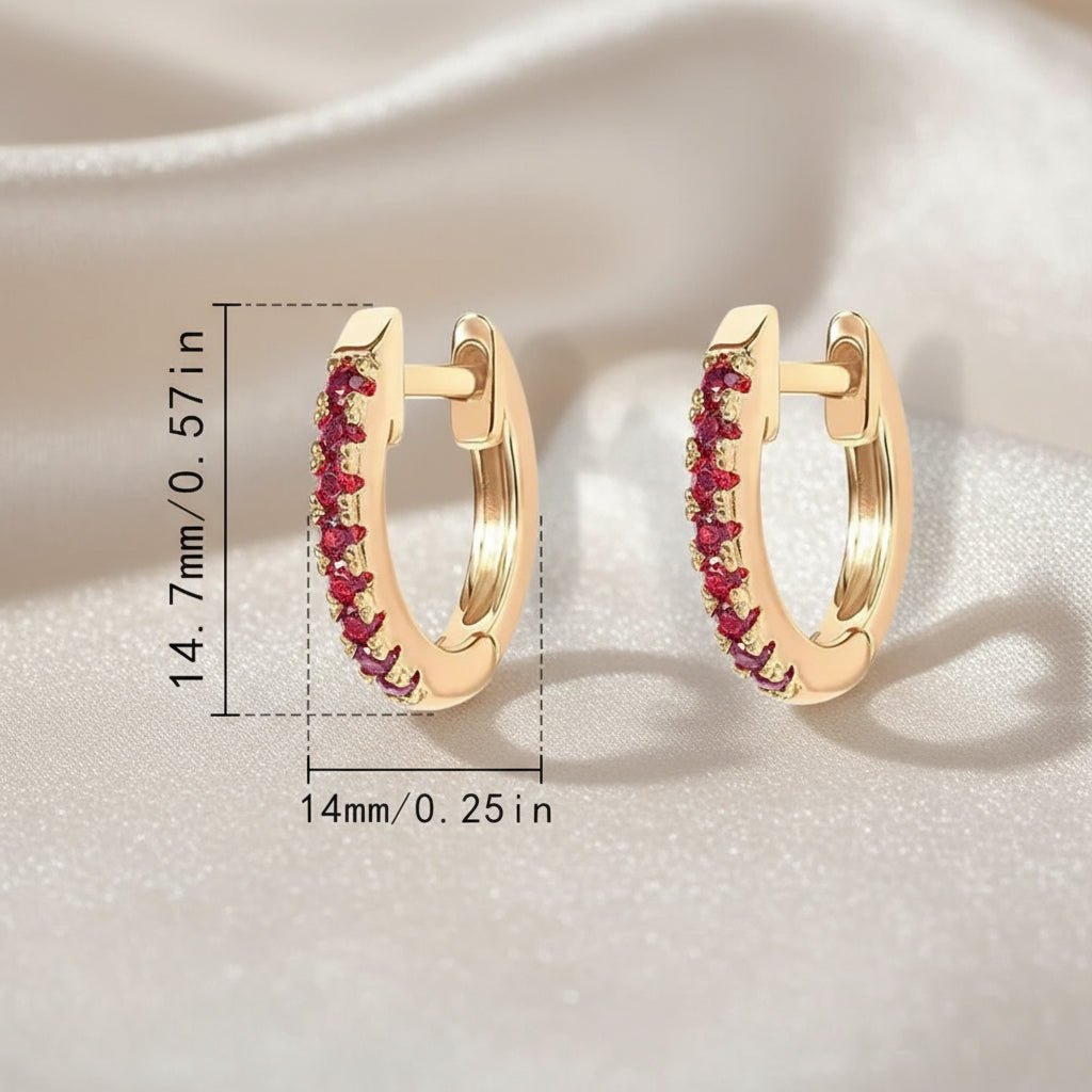 18K Gold Plated Ruby Ear Hoops - DressAtR LLC