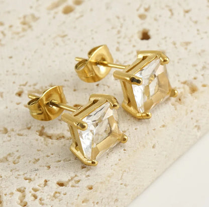 18K Gold Plated Square Zircon Stud Earrings - DressAtR LLC