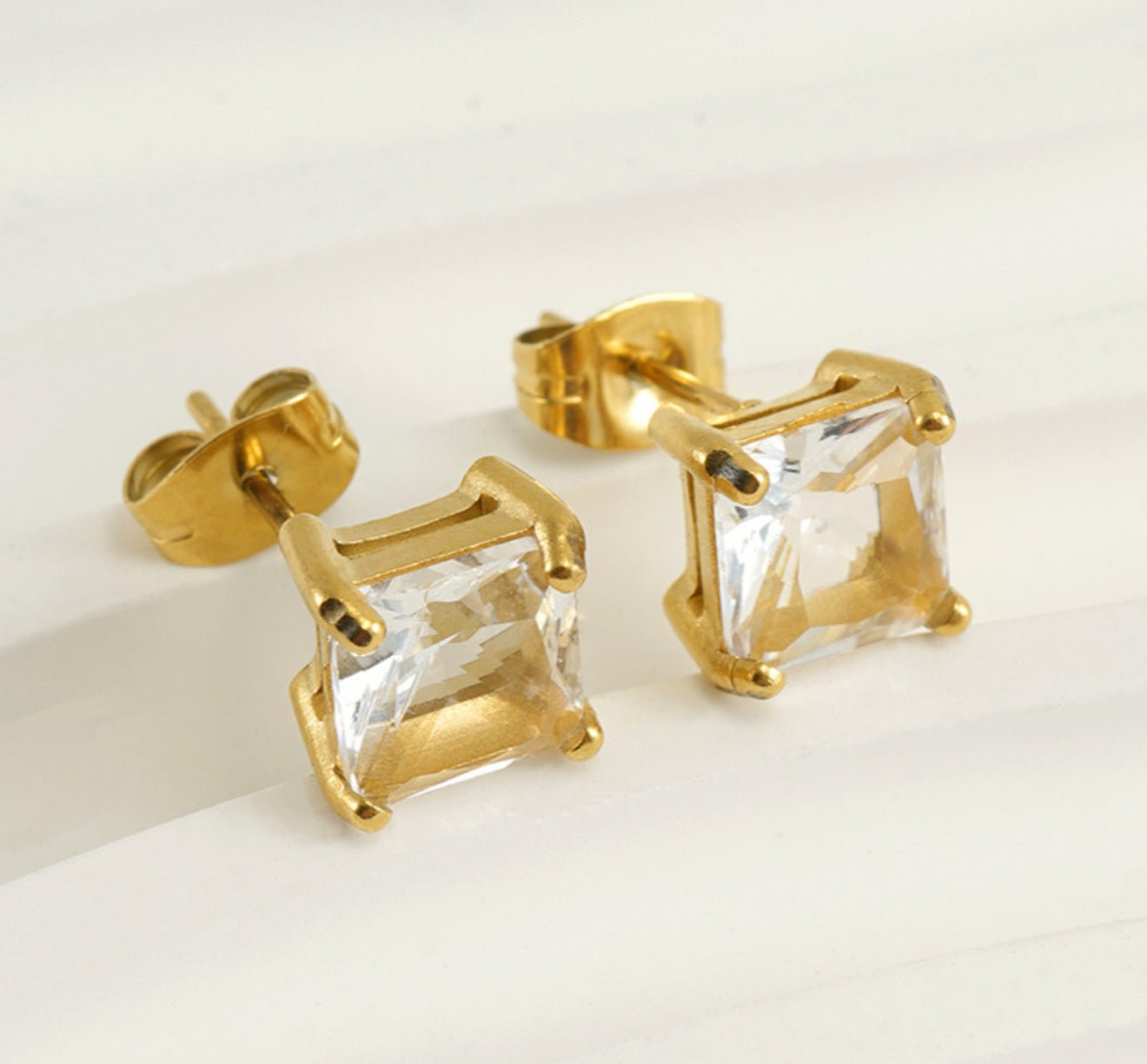 18K Gold Plated Square Zircon Stud Earrings - DressAtR LLC