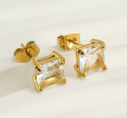 18K Gold Plated Square Zircon Stud Earrings - DressAtR LLC