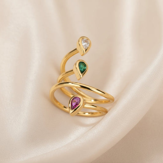 18K Gold Plated Three Layer Color Zircon Ring - DressAtR LLC
