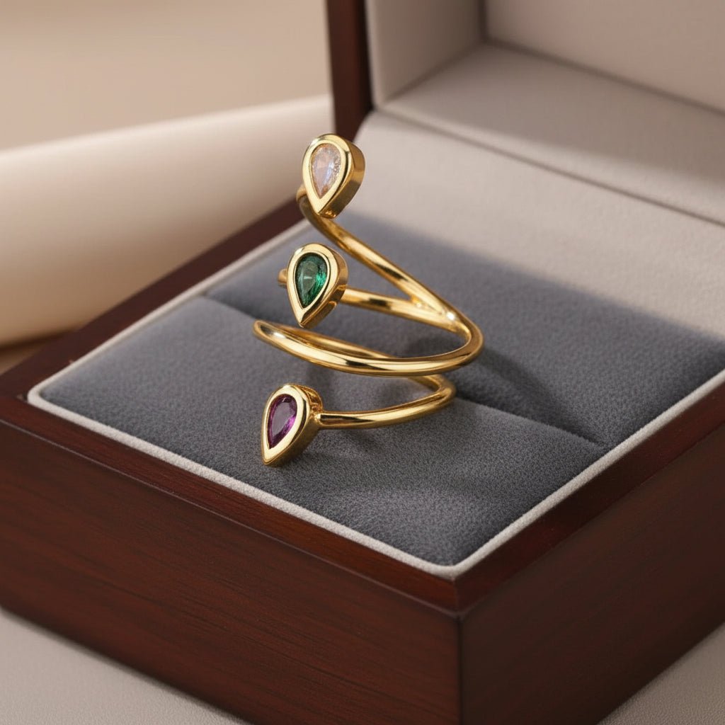 18K Gold Plated Three Layer Color Zircon Ring - DressAtR LLC
