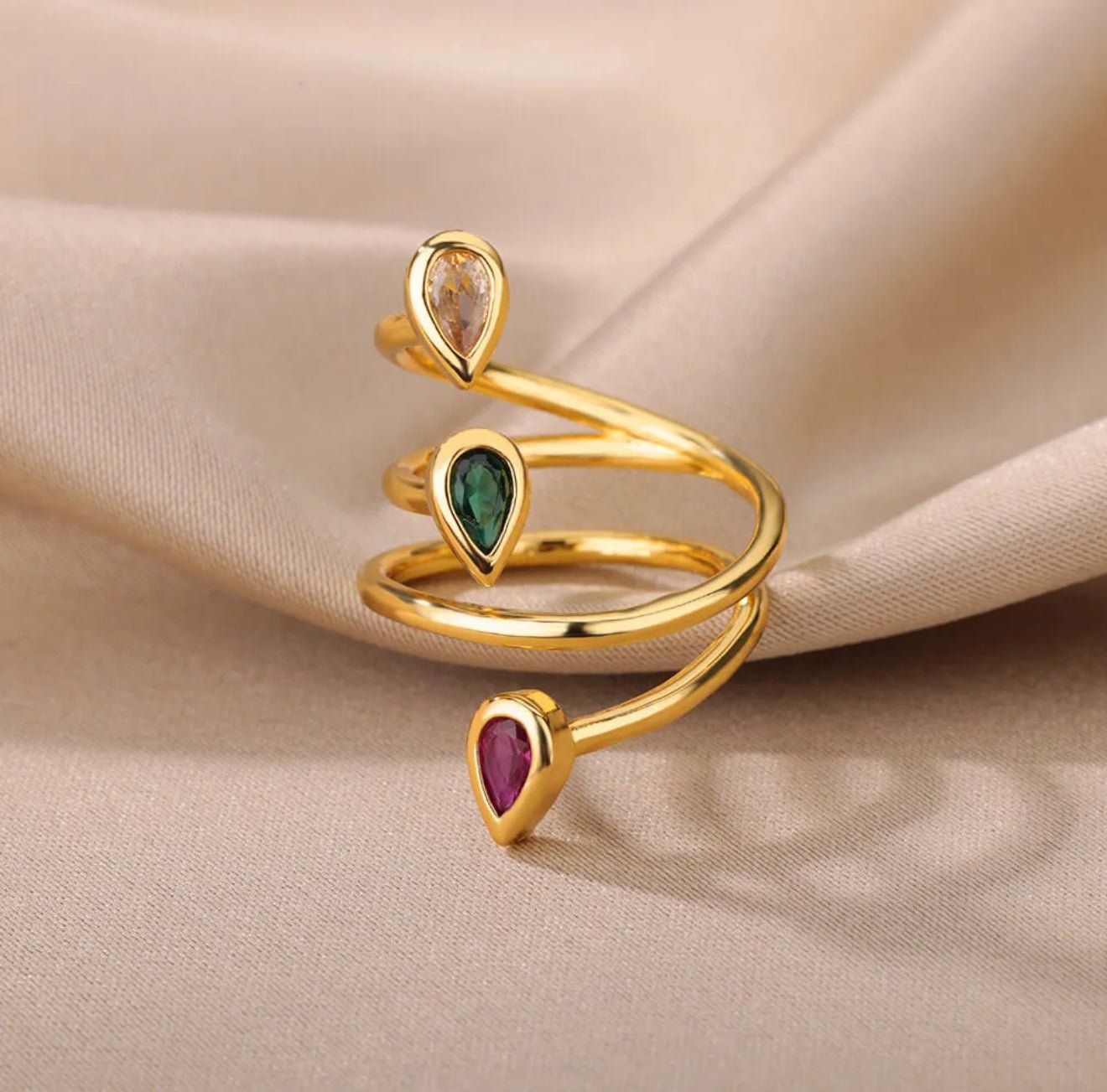 18K Gold Plated Three Layer Color Zircon Ring - DressAtR LLC