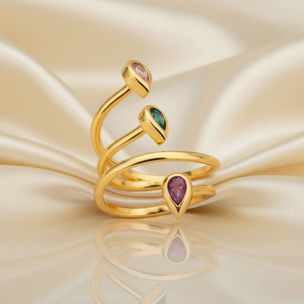 18K Gold Plated Three Layer Color Zircon Ring - DressAtR LLC