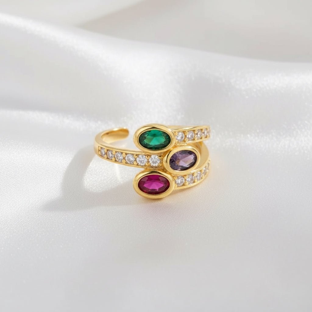 18K Gold Plated Tri Zircon Open Ring - DressAtR LLC